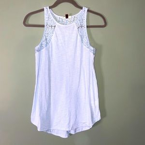 3/$27 SO brand light blue racer back tank top size L with Lace